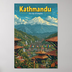Kathmandu Nepal Vintage Kunst Reisillustratie Poster