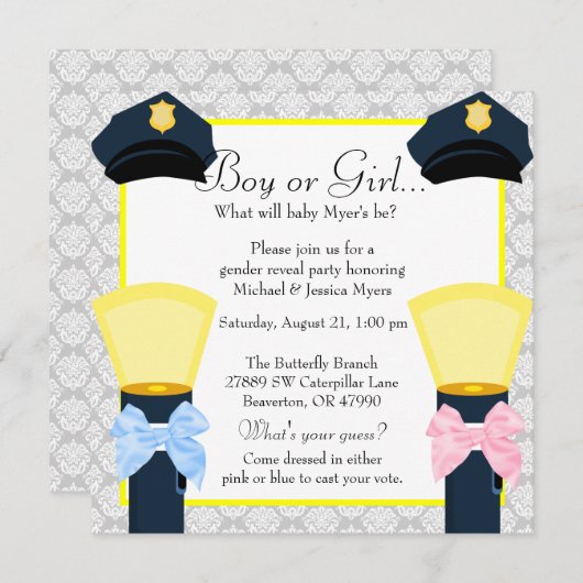 Kathodepolitie Badge Damask Gender onthulling Kaart (Voorkant / Achterkant)