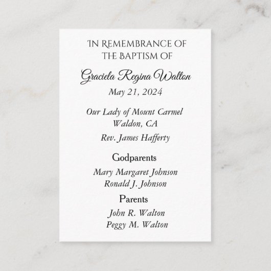 Katholiek Baby Meisje Doopherdenking Heilige Kaart (Achterkant)