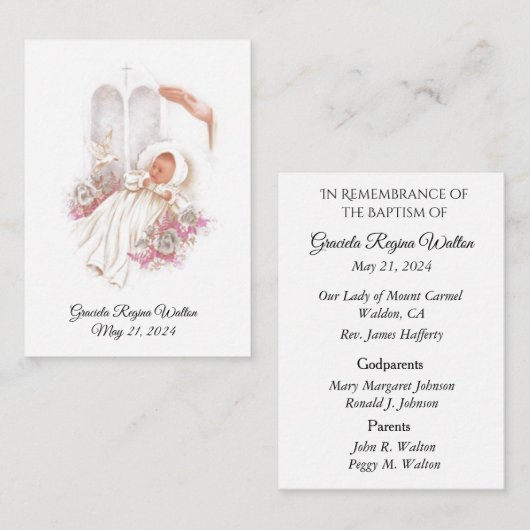 Katholiek Baby Meisje Doopherdenking Heilige Kaart (Voorkant / Achterkant)