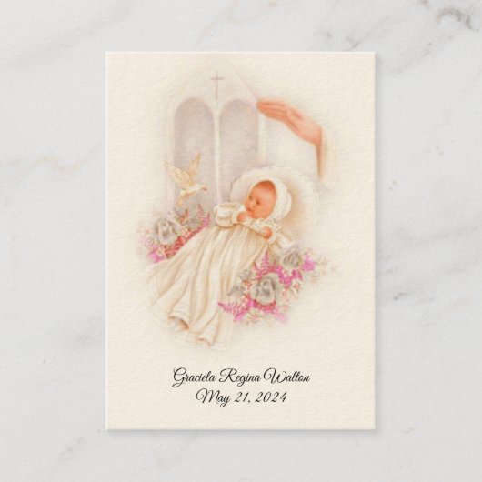 Katholiek Baby Meisje Doopherdenking Heilige Kaart Visitekaartje (Voorkant)