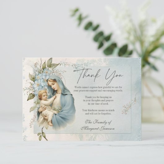 Katholiek begrafenismonument Jezus Maagd Maria Bedankkaart (Staand voorkant)