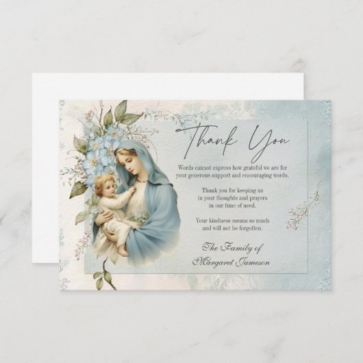 Katholiek begrafenismonument Jezus Maagd Maria Bedankkaart (Voorkant / Achterkant)