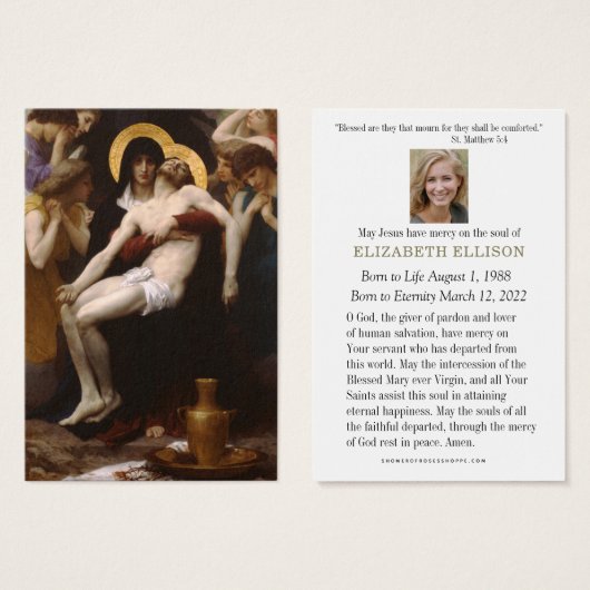 Katholiek begrafenismonument Jezus Maria Pieta Visitekaartje (Voorkant /achterkant)