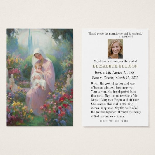 Katholiek begrafenismonument maagd Maria Jezus, Visitekaartje (Voorkant /achterkant)