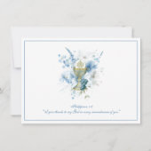 Katholiek Blauw Bloemen Eerste Communie Dank u Bedankkaart (Achterkant)