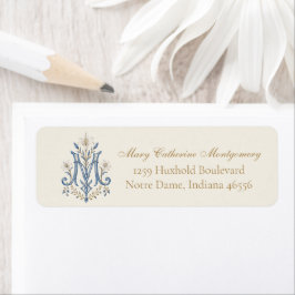 Katholiek Blauw Mariaal Monogram Etiket