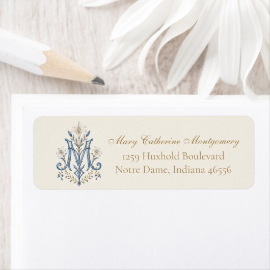 Katholiek Blauw Mariaal Monogram Etiket (Insitu)
