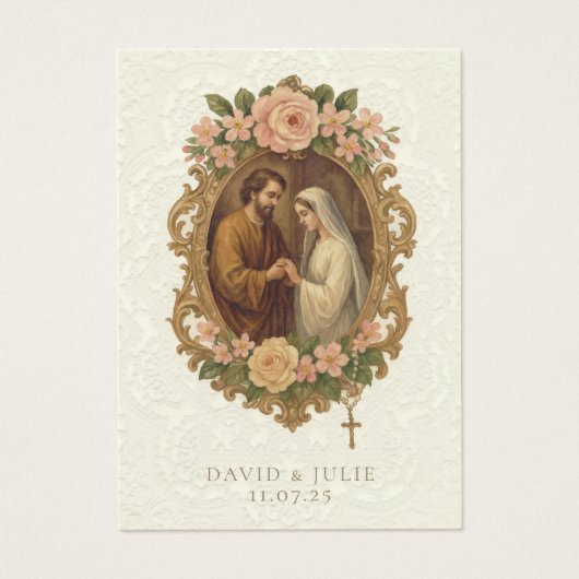 Katholiek Bloemen Goud Bruiloft Heilige Kaart (Voorkant)