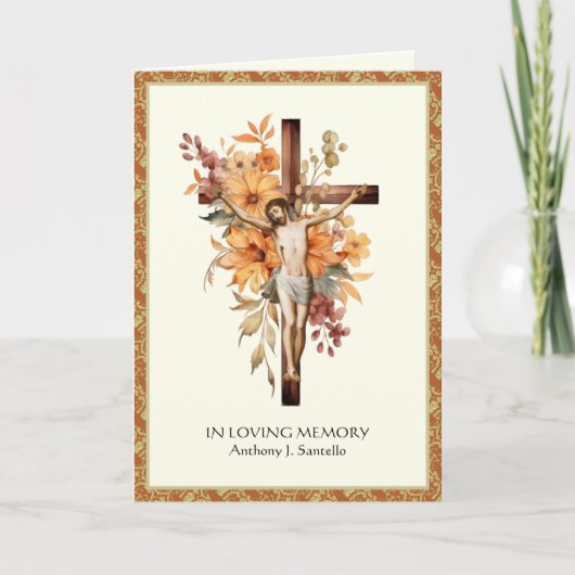 Katholiek Bloemen Kruis begrafenis Mis gebed Kaart (Voorkant)