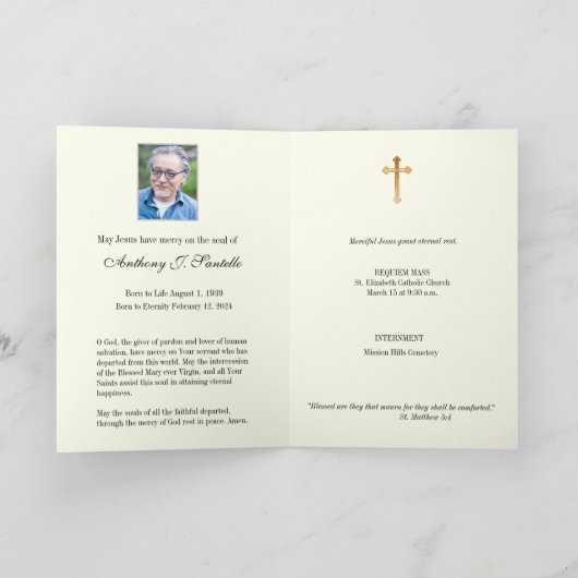 Katholiek Bloemen Kruis begrafenis Mis gebed Kaart (Binnen)