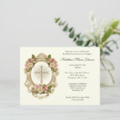 Katholiek Bloemenkruis Eerste Communie Uitnodiging (Staand voorkant)