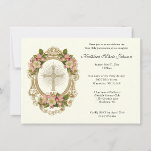 Katholiek Bloemenkruis Eerste Communie Uitnodiging