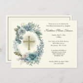 Katholiek Bloemenkruis Eerste Communie Uitnodiging (Voorkant / Achterkant)