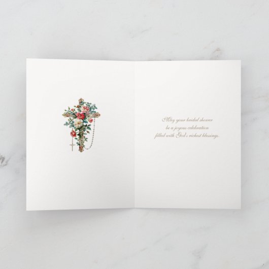  Katholiek Bruid Bloemenrozenkrans en Kruis Kaart (Binnen)