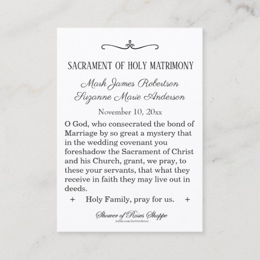 Katholiek Bruiloft Verloving Favor Holy Kaart Visitekaartje (Achterkant)