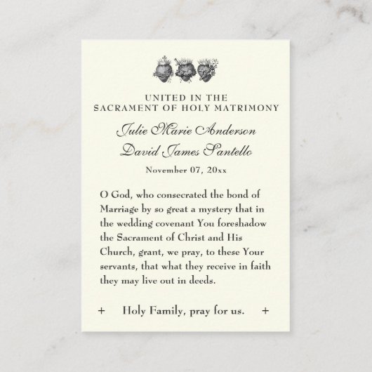 Katholiek bruiloftsgebed Betrothal Mary Joseph Visitekaartje (Achterkant)