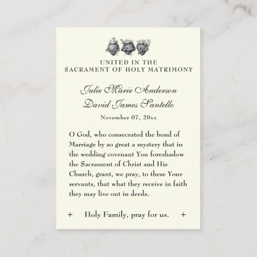 Katholiek bruiloftsgebed Betrothal Mary Joseph Visitekaartje (Achterkant)