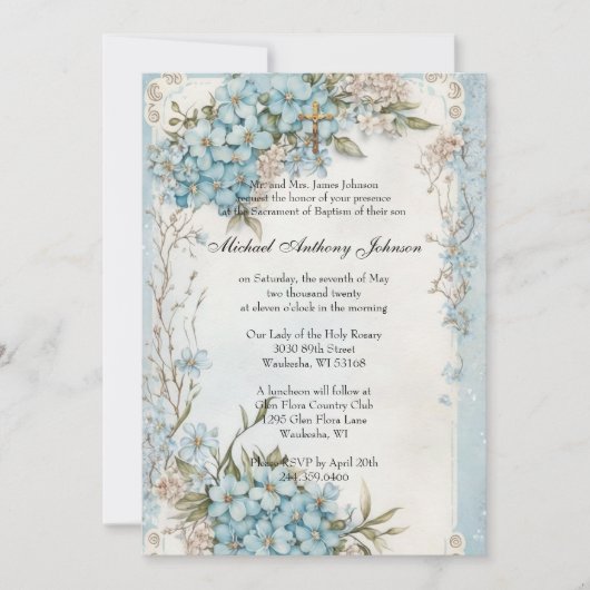 Katholiek  doop doop baby jongen Invi Kaart (Voorkant)