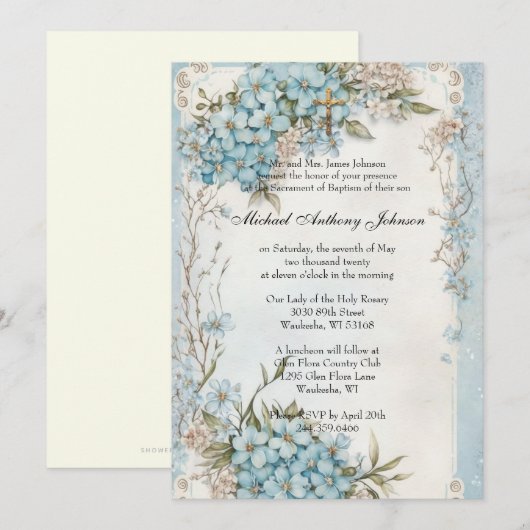 Katholiek  doop doop baby jongen Invi Kaart (Voorkant / Achterkant)