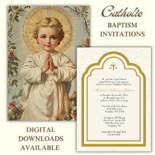 Katholiek Doopsel Bloemen Jezus Bidden Kaart