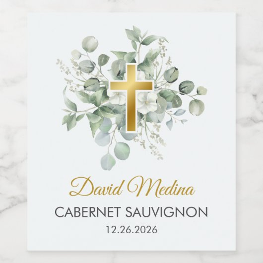 Katholiek doopsel Waterverf Groen laat religieus Wijn Etiket (Enkel label)