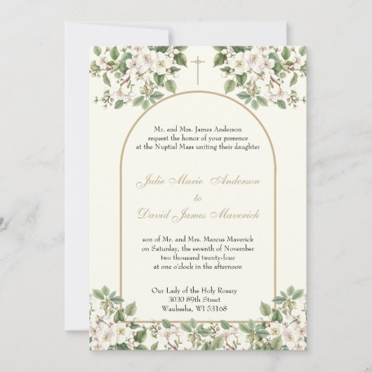 Katholiek Elegant Bloemen Religieus Huwelijk Kaart (Voorkant)