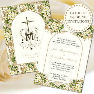 Katholiek Elegant Bloemen Religieus Huwelijk Kaart