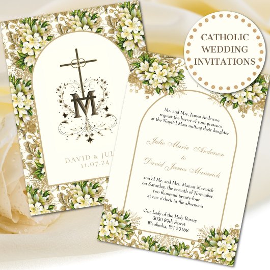 Katholiek Elegant Bloemen Religieus Huwelijk Kaart