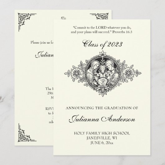 Katholiek Elegant Religieus Afstuderen Kaart (Voorkant / Achterkant)