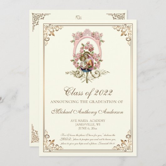 Katholiek Elegant Religieuze Marian Afstuderen Kaart (Voorkant / Achterkant)