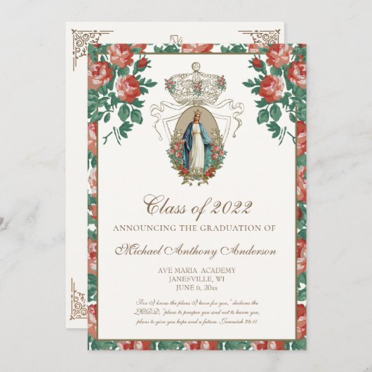 Katholiek Elegant Religieuze Marian Afstuderen Uit Kaart (Voorkant / Achterkant)