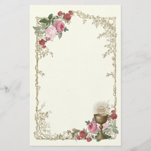 Katholiek Eucharistisch Roos & Kelk Communie Briefpapier (Voorkant)