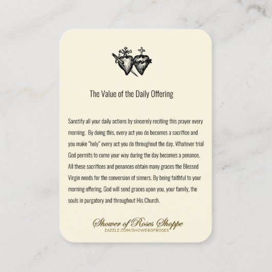 Katholiek Gebed Ochtend offeren Maagd Maria Jezus Visitekaartje (Achterkant)