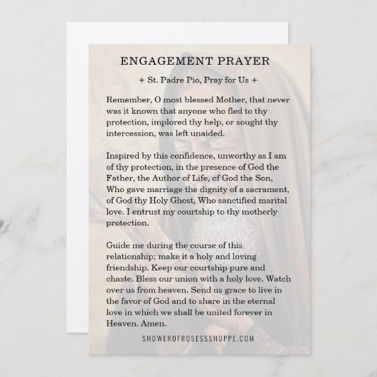 Katholiek gebed voor verloving St. Padre Pio Bedankkaart (Voorkant / Achterkant)