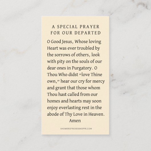 Katholiek gebed voor zielen in purgatory Funeral Plaatskaartje (Achterkant)