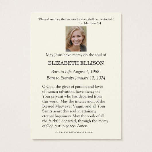 Katholiek Gezegende Moeder Maria Begrafenis Kaart (Achterkant)