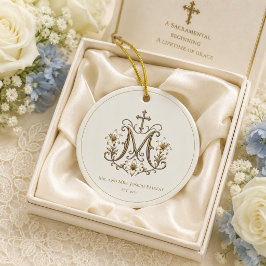 Katholiek gouden Maria- kruismonogram Keramisch Ornament