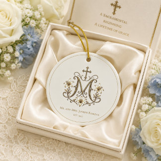 Katholiek gouden Maria- kruismonogram Keramisch Ornament