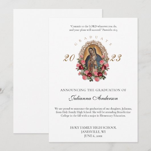 Katholiek Guadalupe Afstuderen Aankondiging (Voorkant / Achterkant)