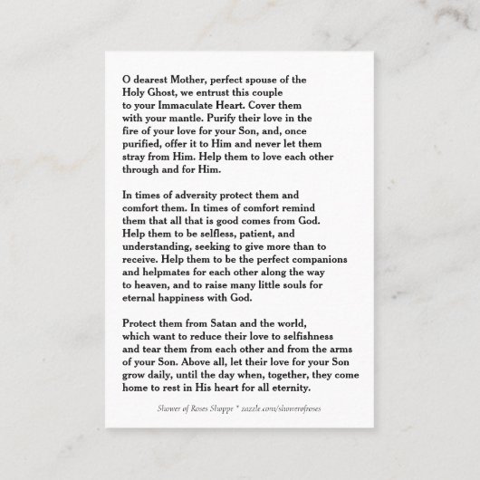 Katholiek huwelijksgebed gunst heilige Kaarten Visitekaartje (Achterkant)