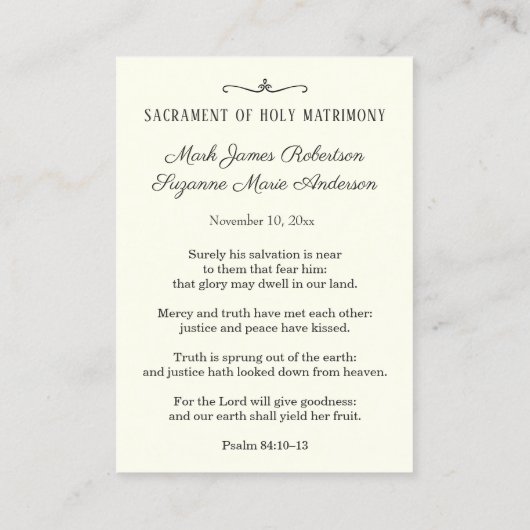 Katholiek huwelijksgebed Kaart Maagd & Kind Visitekaartje (Achterkant)