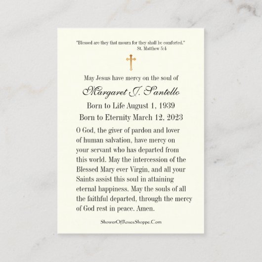 Katholiek Jezus Gedenkmonument Begrafenis Kaart Visitekaartje (Achterkant)