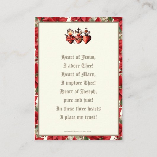 Katholiek Kerstmis Geboorte Gebed Drie Hart Visitekaartje (Achterkant)