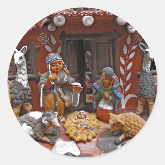 katholiek kersttafereel ronde sticker (Voorkant)
