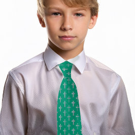 Katholiek Kruis Smaragd Groene Faux Zilveren Commu Stropdas