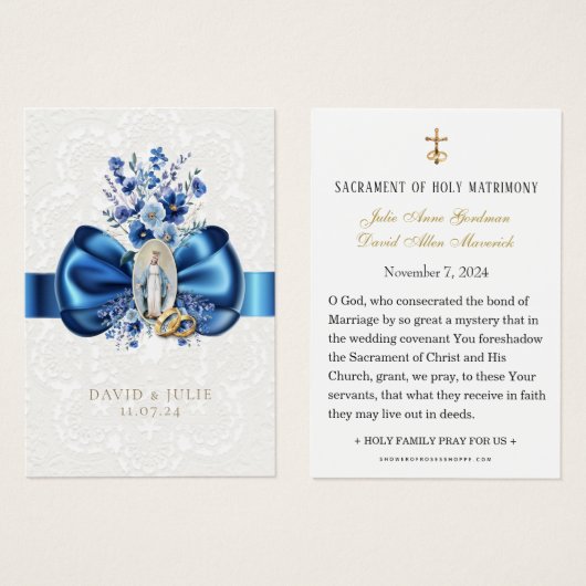 Katholiek Maria Blauw Bloemend Kant Bruiloft Visitekaartje (Voorkant /achterkant)