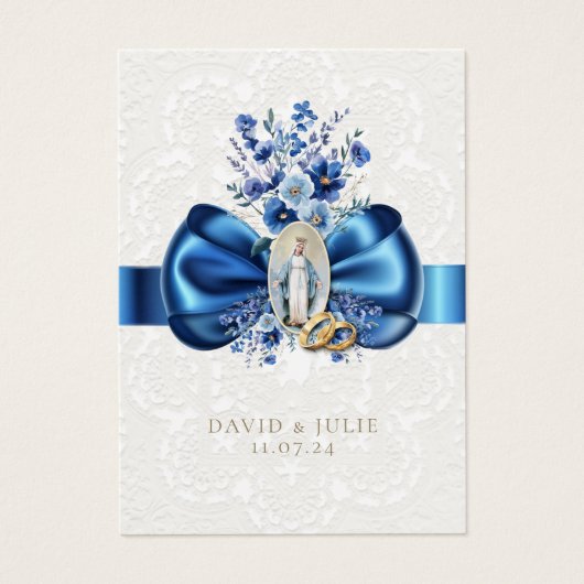 Katholiek Maria Blauw Bloemend Kant Bruiloft Visitekaartje (Voorkant)