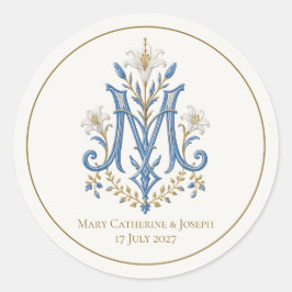 Katholiek Maria-Kruis Monogram met Lelies Ronde Sticker