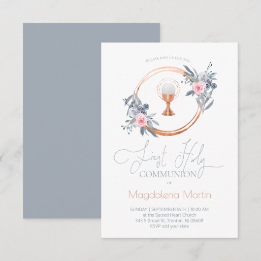 katholiek meisje eerste communie bloemen kaart (Voorkant / Achterkant)